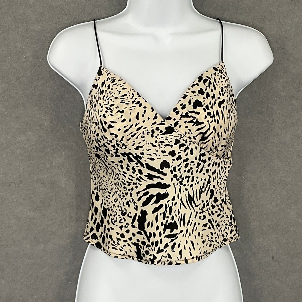 Timing Animal Print Cami Top V Neck Babydoll Beige Black Sz S Romantic Boho‎